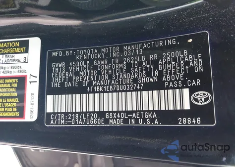 2013 Toyota Avalon Xle Premium from USA, damaged, VIN 4T1BK1EB7DU032747